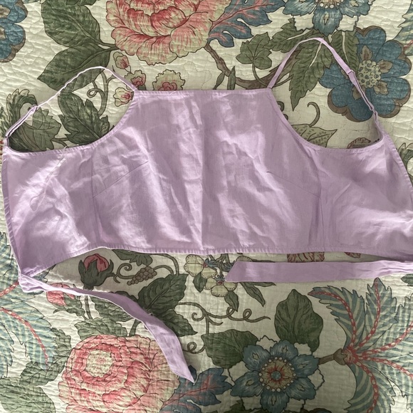 Lilac Organic Tie Crop Top Cotton Linen Blend - Picture 2 of 6